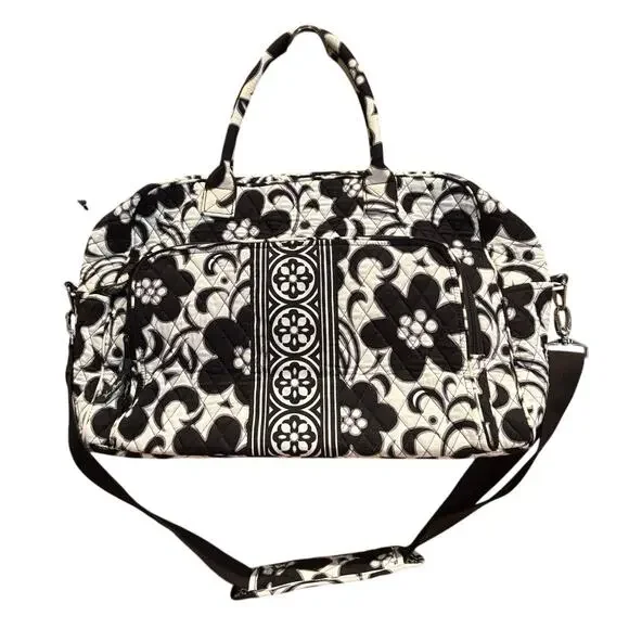Vera Bradley Black and White Floral Duffle Bag Vera Bradley Black Yellow White Floral Quilted Duffle/Carry  main image 3